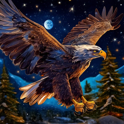 Adler im Flug vor Nachthimmel