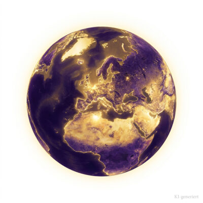 Eine gold-violett leuchtende Erdkugel